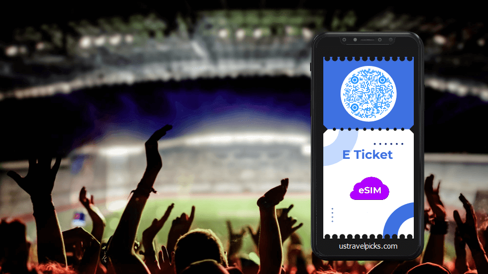Checking match schedules and stadium maps on a smartphone using a US travel eSIM