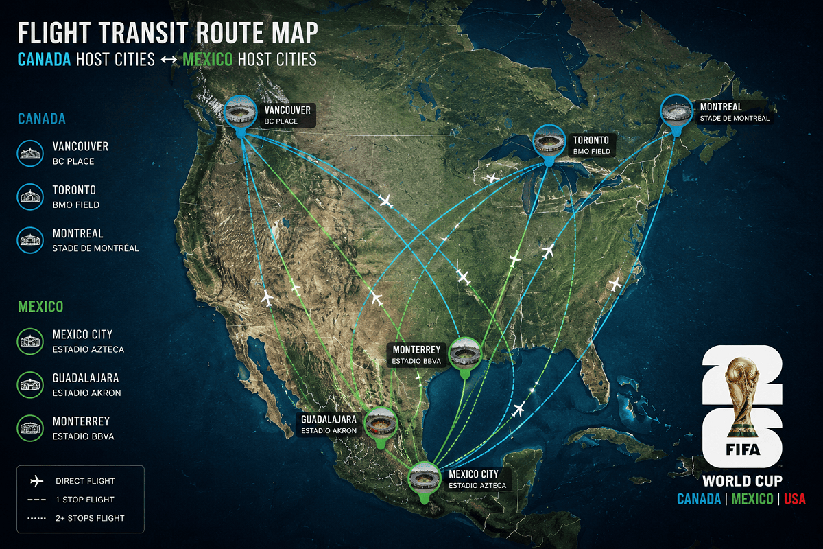 Fans navigating World Cup cross border travel options at the airport terminal