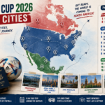 Map of US host cities and top travel destinations for World Cup 2026 travel guide