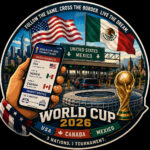 A soccer fan reviewing football schedules using the World Cup 2026 Transit Guide on a mobile phone at the US Mexico border
