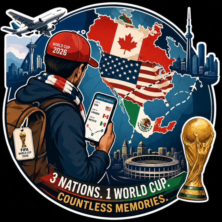 A sports fan tracking match schedules while traveling between US and Canada for World Cup with a smartphone